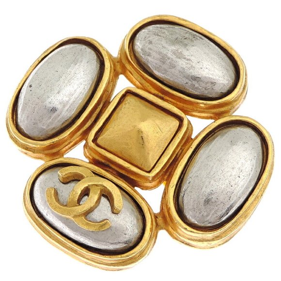 Chanel Coco Mark Stone Women's Brooch GP Silver - Picture 1 of 6